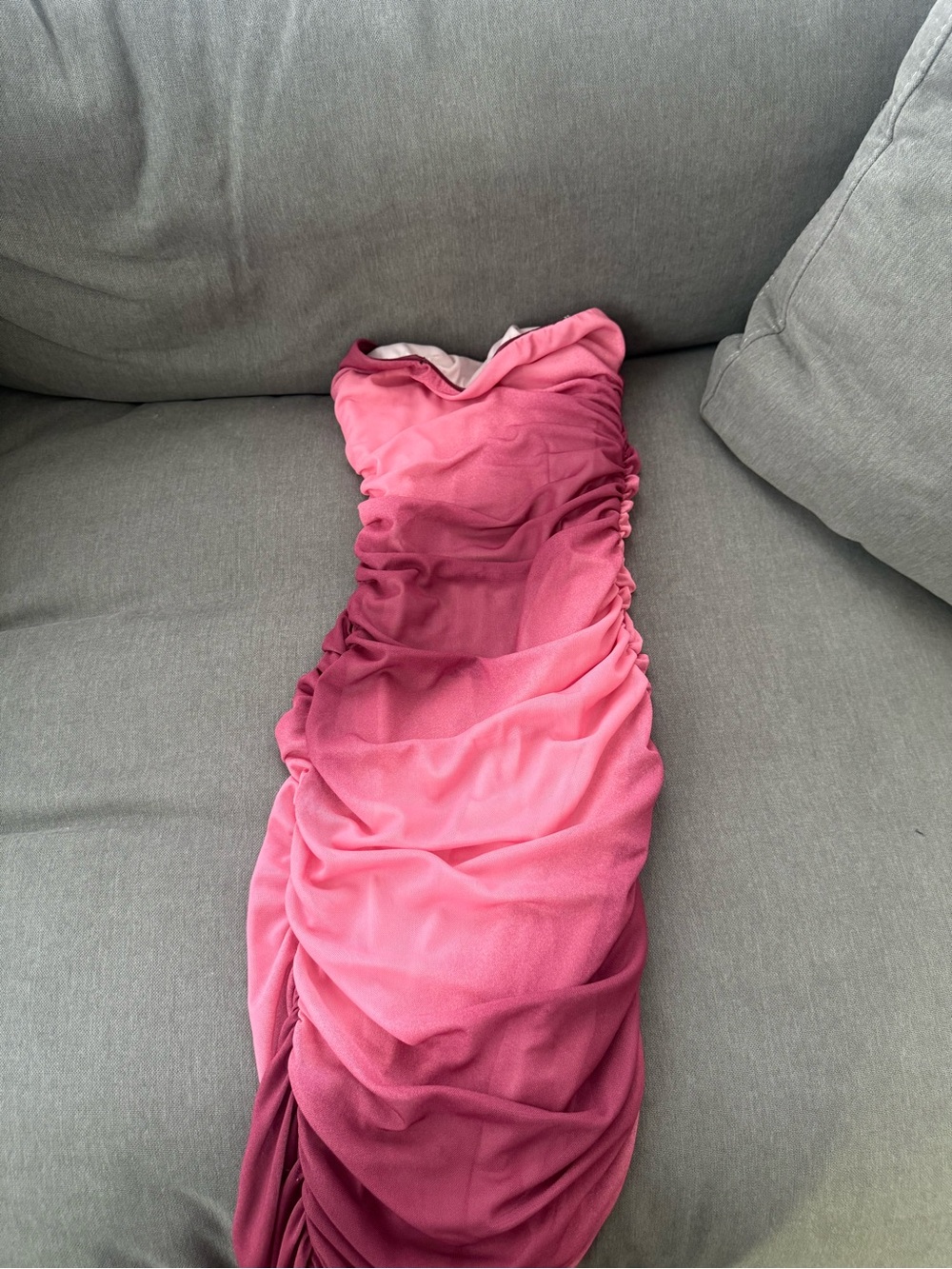 Amazon Ombre Strapless Ruched Pink Dress